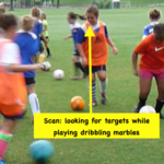 Dribbling Marbles: a player uses her eyes to scan for targets